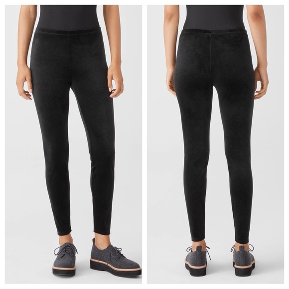 Eileen Fisher Stretch Velvet Knit Leggings Slim Fit, Ankle Length - Black - Picture 1 of 7
